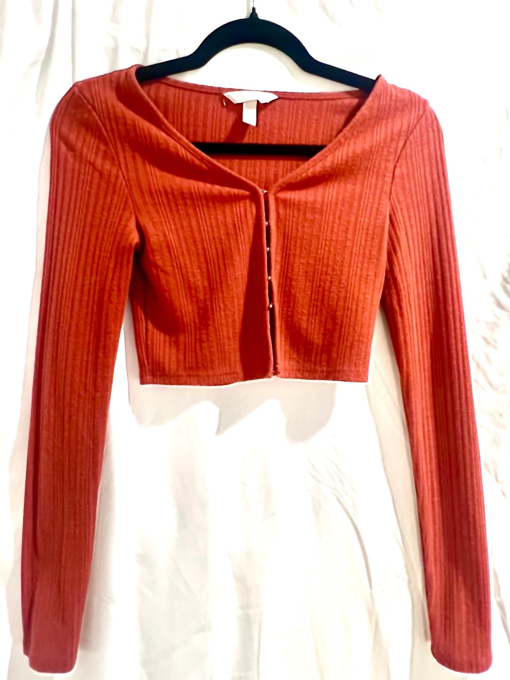 H&M Ribbed Cropped Cardigan With Hook-Front Closure
